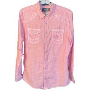 BKE Buckle Striped Orange Standard‎ Pearl Snaps Double Chest Pockets Shirt XL